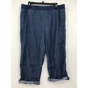 Chico's Crop Casual Roll Tab Hem Pant Chambray Blue Size 2.5 (14) Large